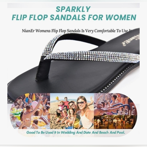 NianEr Womens Microfiber Leather Sparkly Dress Flip Flops #871 - Picture 10 of 12